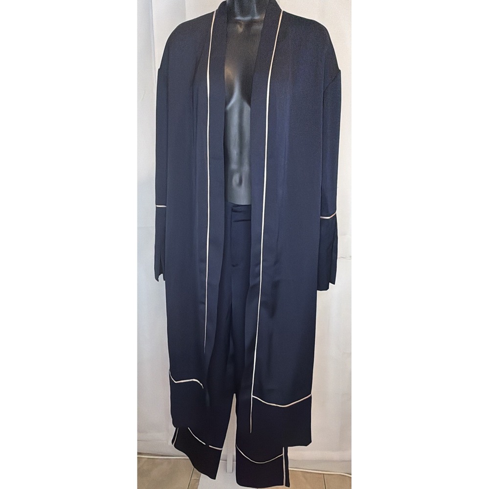 Dance & Marvel Womens S 2 Piece  Kimono Straight Leg Pants Set Navy